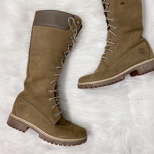 Timberland Tan Leather Lace Up Tall Boots Shoes